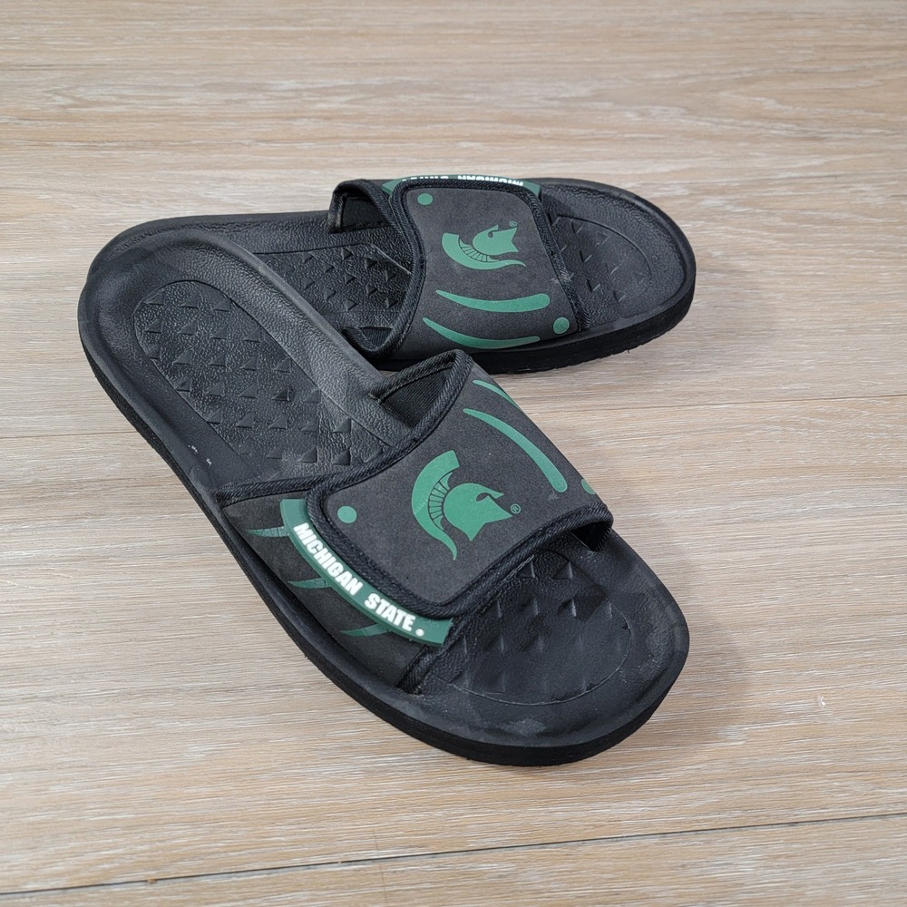 Michigan State Spartans Black Green Slide Sandals Men's M 9-10